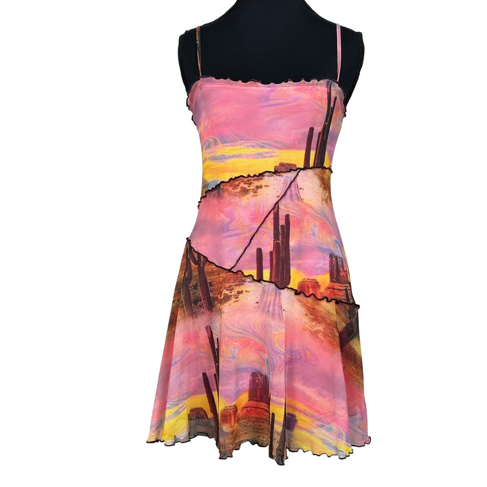 Urban Outfitters Mesh Mini Dress Desert Cactus Pink Festival Size XS Y2K Fairy